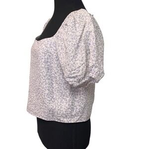 Sophie Rue Lace Up Crop Top Lavender Floral Puff Sleeve Size L Cottagecore NEW